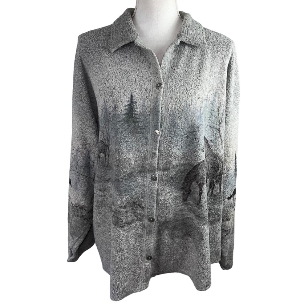 Vintage 90s Forest Glen Apparel Horse Button Up Fleece XL Gray Button Up